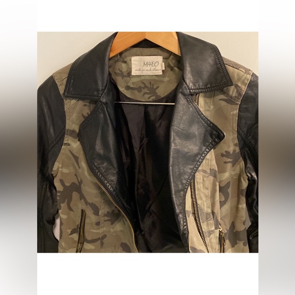 Women’s Camo & Faux Leather Light Jacket - Picture 2 of 10